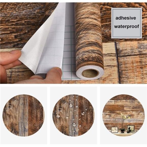 17.71" x 118" Brown Wood Wallpaper Peel and Stick Shiplap Self Adhesive - Picture 5 of 7